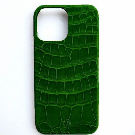 green crocodile leather iphone case 14 pro max glossy