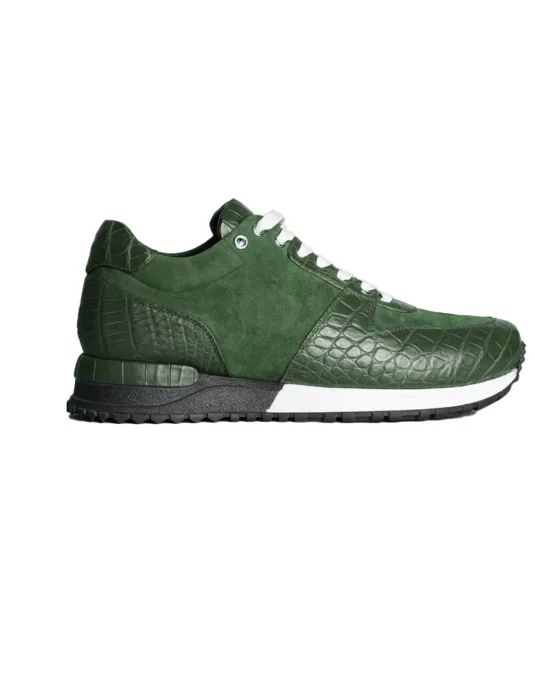 green sneakers with suede and crocodile side