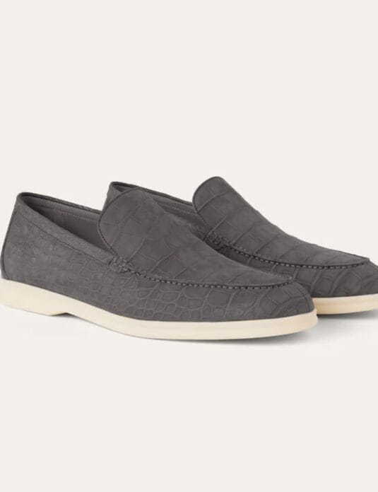 Grey Nubuck Crocodile Summer Walk Shoes