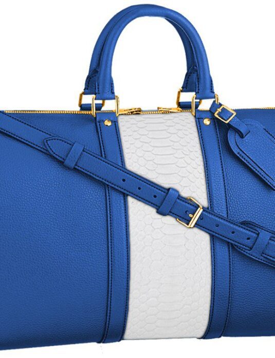 light blue leather duffle weekender bag lv design white python