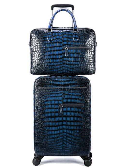Luxury suitcase crocodile blue