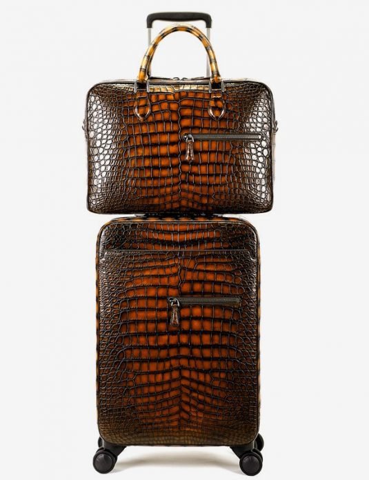 Luxury crocodile travel luggage brown