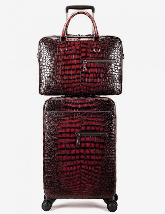 Luxury crocodile travel luggage red