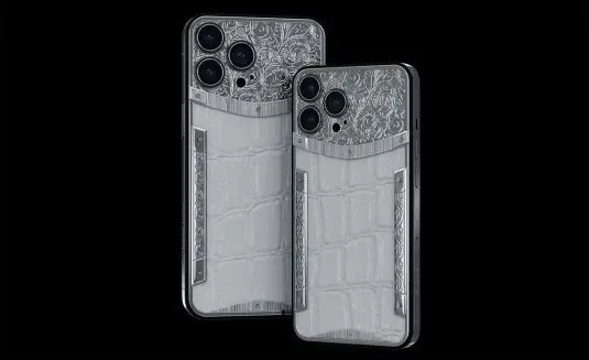 Luxury custom iphone 14 pro platinum white crocodile