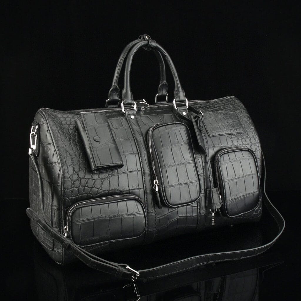 black alligator duffle bag