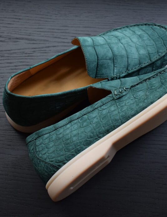 Green Nubuck Crocodile Loafers