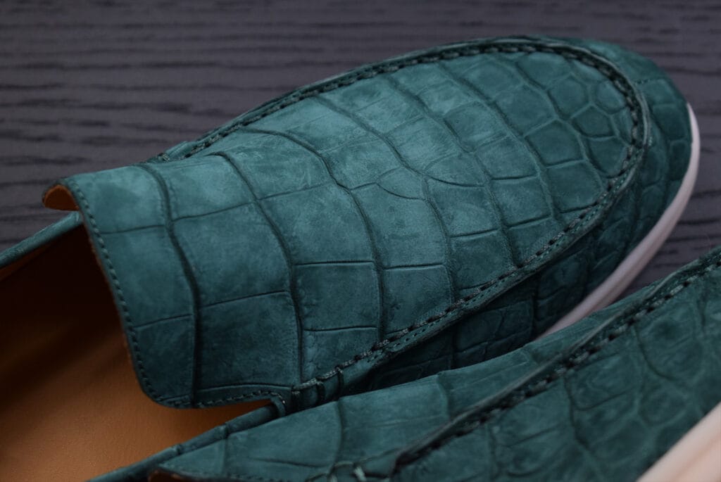 Green Nubuck Crocodile Loafers