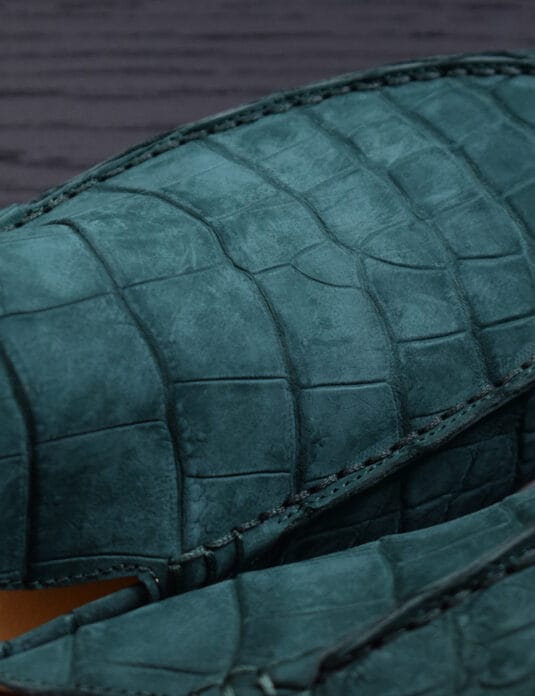 Green Nubuck Crocodile Loafers