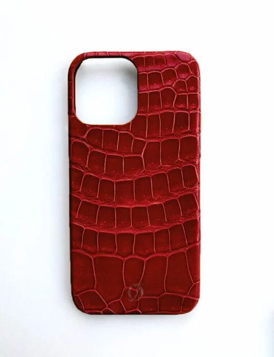 red crocodile leather iphone case 14 pro max glossy