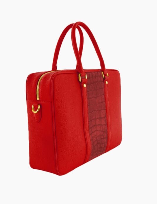red leather briefcase with crocodile