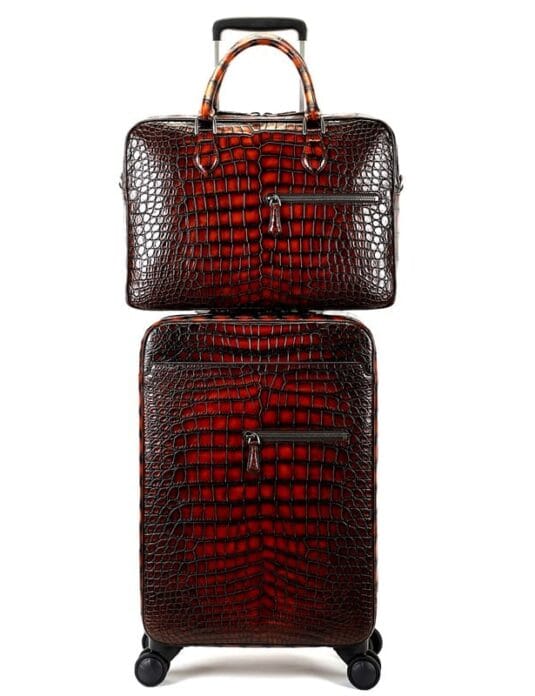 red patina crocodile suitcase