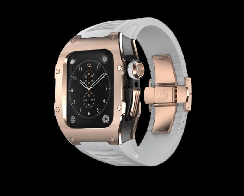 richard mille rose gold apple watch case white strap richard mille rose gold apple watch case