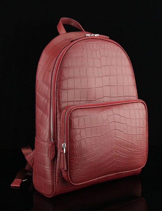 Red crocodile leather backpack