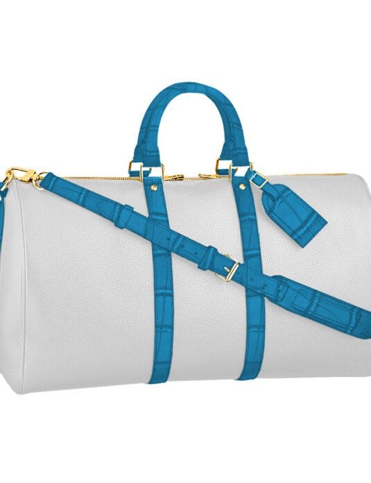 white leather duffle bag crocodile blue