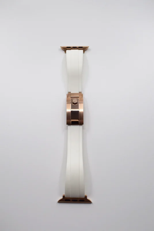 white rolex apple watch band strap rose hardware front